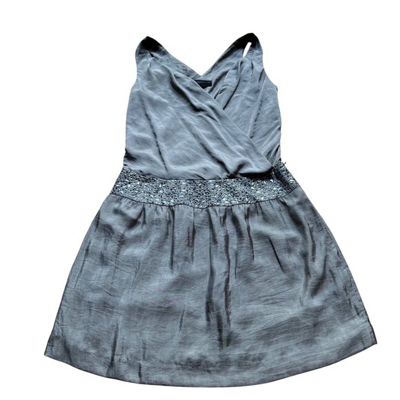 Zadig & Voltaire Size M Silver Satin Embellished Waist Mini Cocktail Dress - Picture 1 of 16